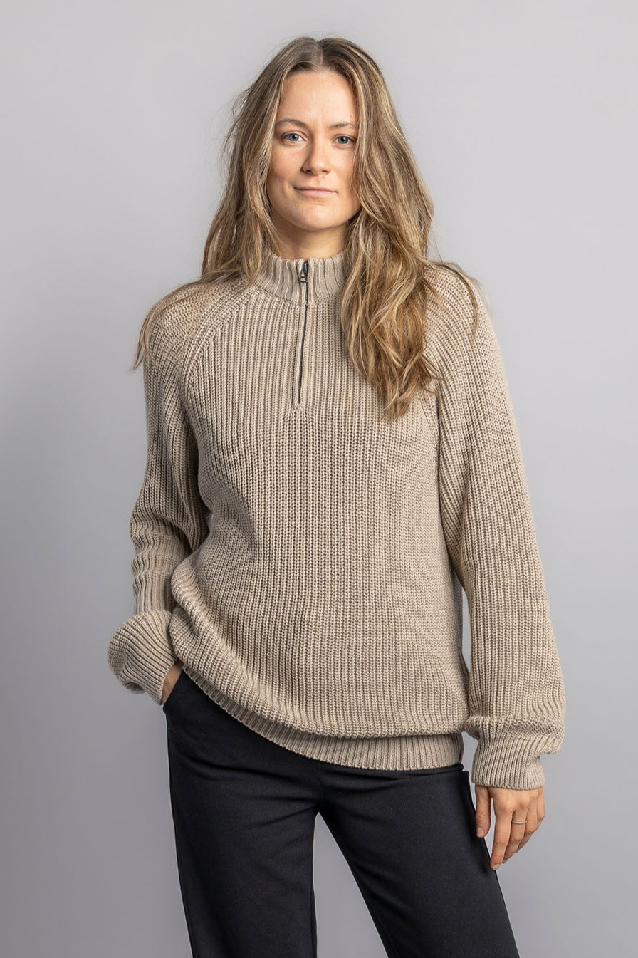 DIRTS Herren vegan Strickpullover Quarter Zip Desert Beige