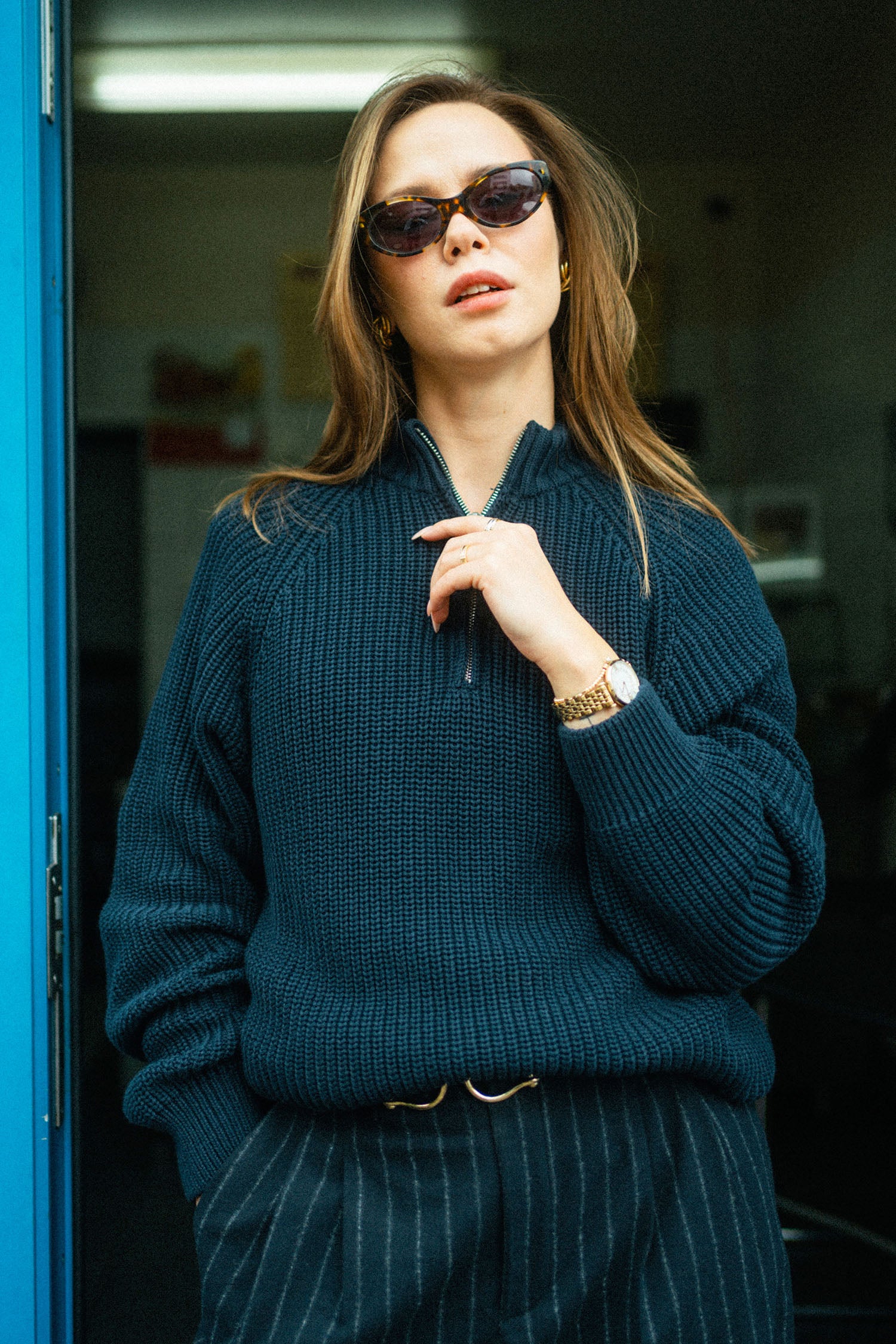 DIRTS Herren vegan Strickpullover Quarter Zip Navy