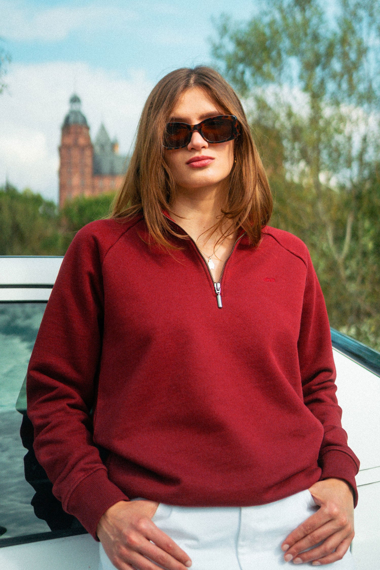 DIRTS Herren vegan Pullover Quarter Zip Royal Burgundy