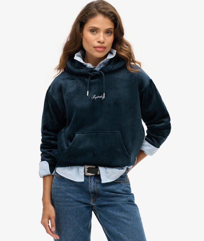Superdry Ruimvallende Country Club Velours Hoodie Blue
