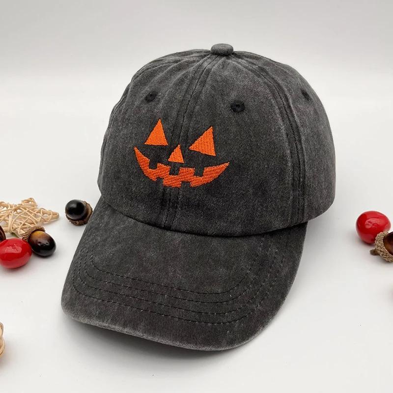 Conella Pumpkin Embroidered Baseball Caps for Men Women Washed Cotton Unisex Hat Hip Hop Vintage Knight Hats Funny Halloween Accessories