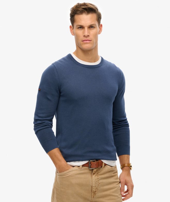 Superdry Essentials Lichtgewicht Gebreid Sweatshirt met Ronde Hals Dark Blue