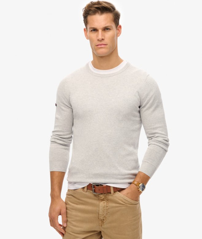 Superdry Essentials Lichtgewicht Gebreid Sweatshirt met Ronde Hals Light Grey