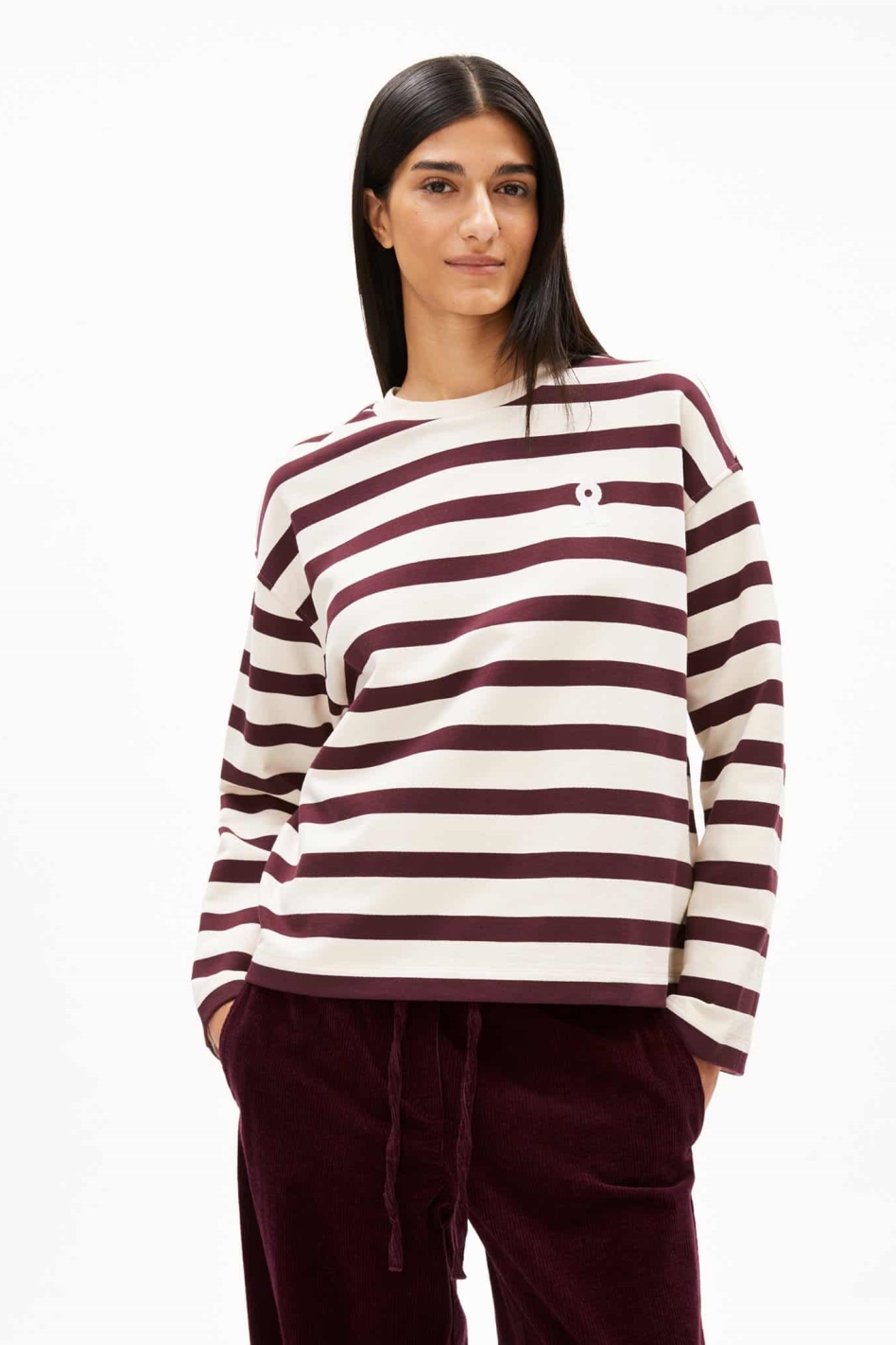 ARMEDANGELS Damen vegan Sweatshirt Iconic A Frankaa Lila/WeiÃŸ