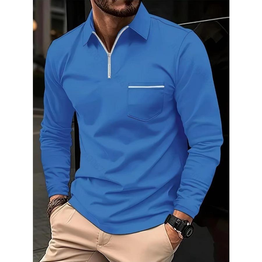 WowClassic Lange mouwen revers rits borstzak polo's shirts streetwear tops heren casual lente herfst sport polo shirt XL