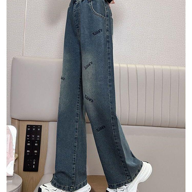 LAOHU Tienermeisjes wijde cargo jeans lente herfst mode kinderen casual denim broeken schoolkinderen rechte baggy broeken 160cm