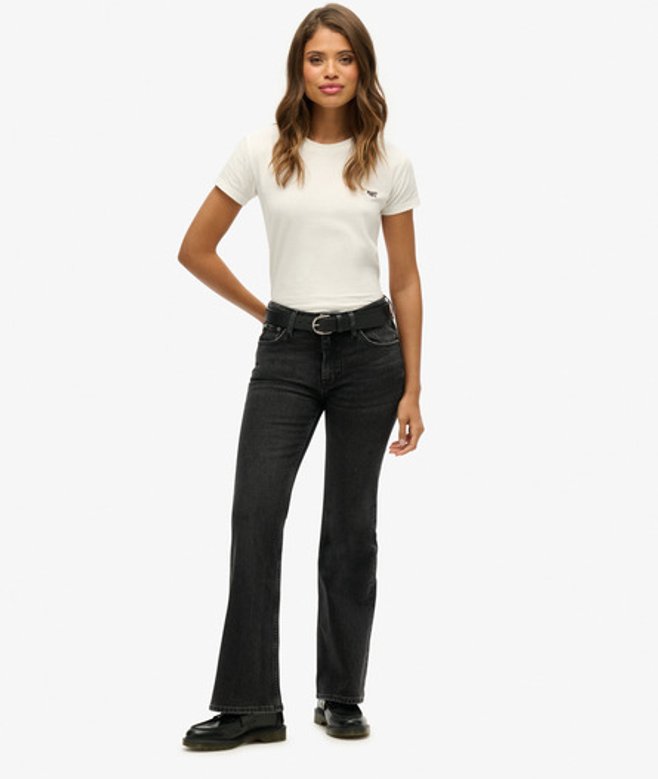 Superdry Slimfit Jeans met Middelhoge Taille en Wijduitlopende Pijpen Zwart