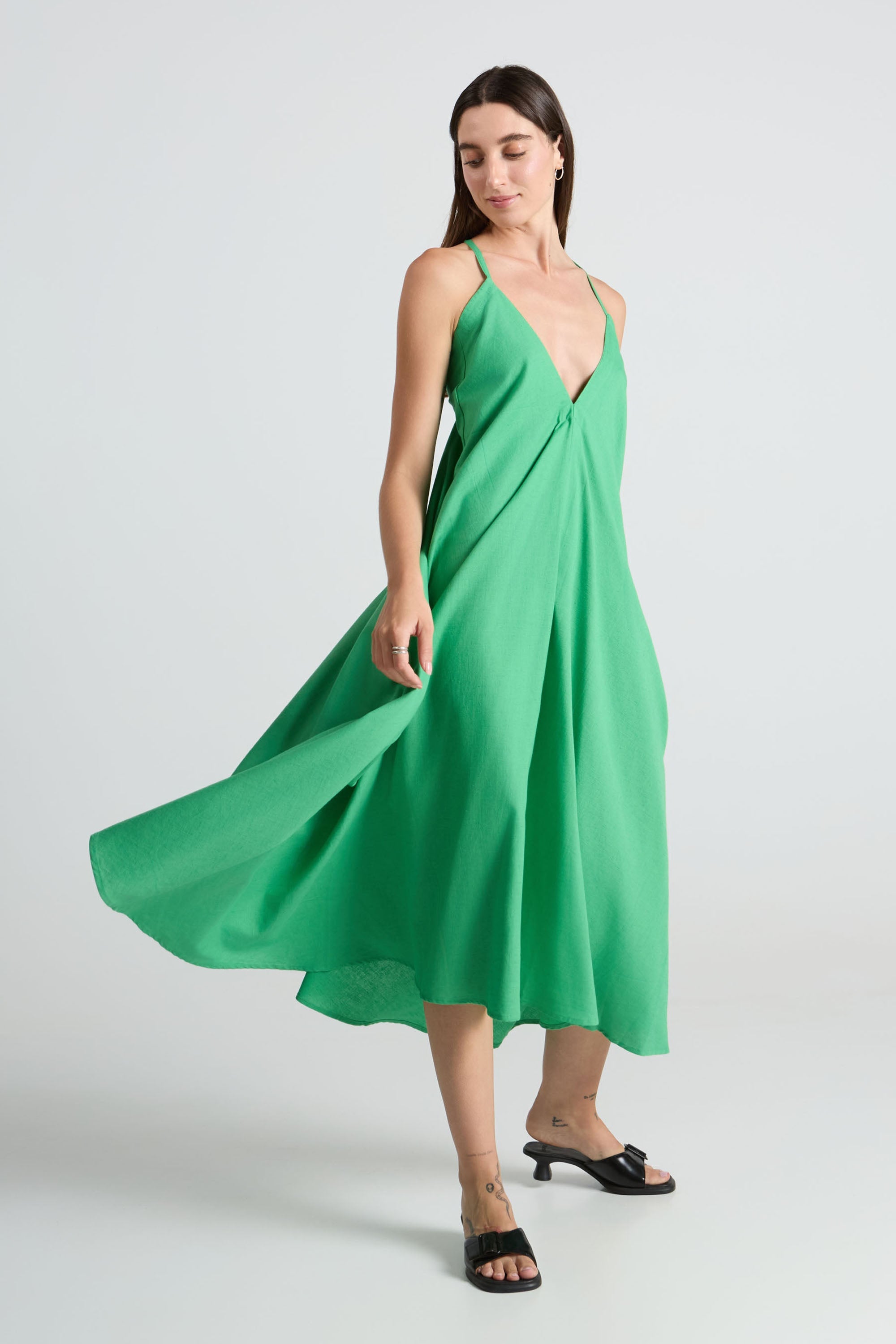 SUITE13LAB Damen vegan Kleid Multiposition Midi Grün