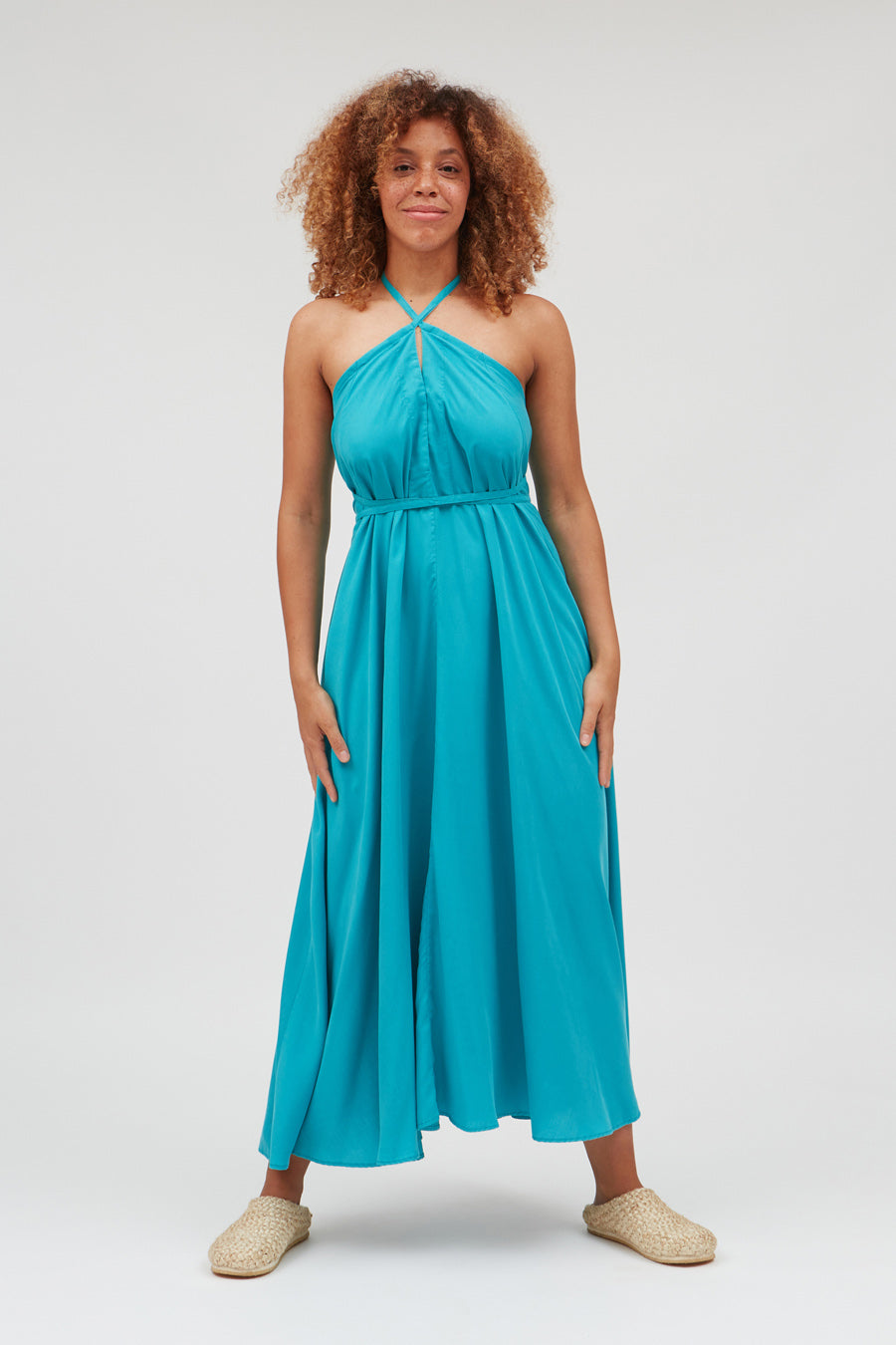 SUITE13LAB Damen vegan Kleid Multiposition Lang Türkis