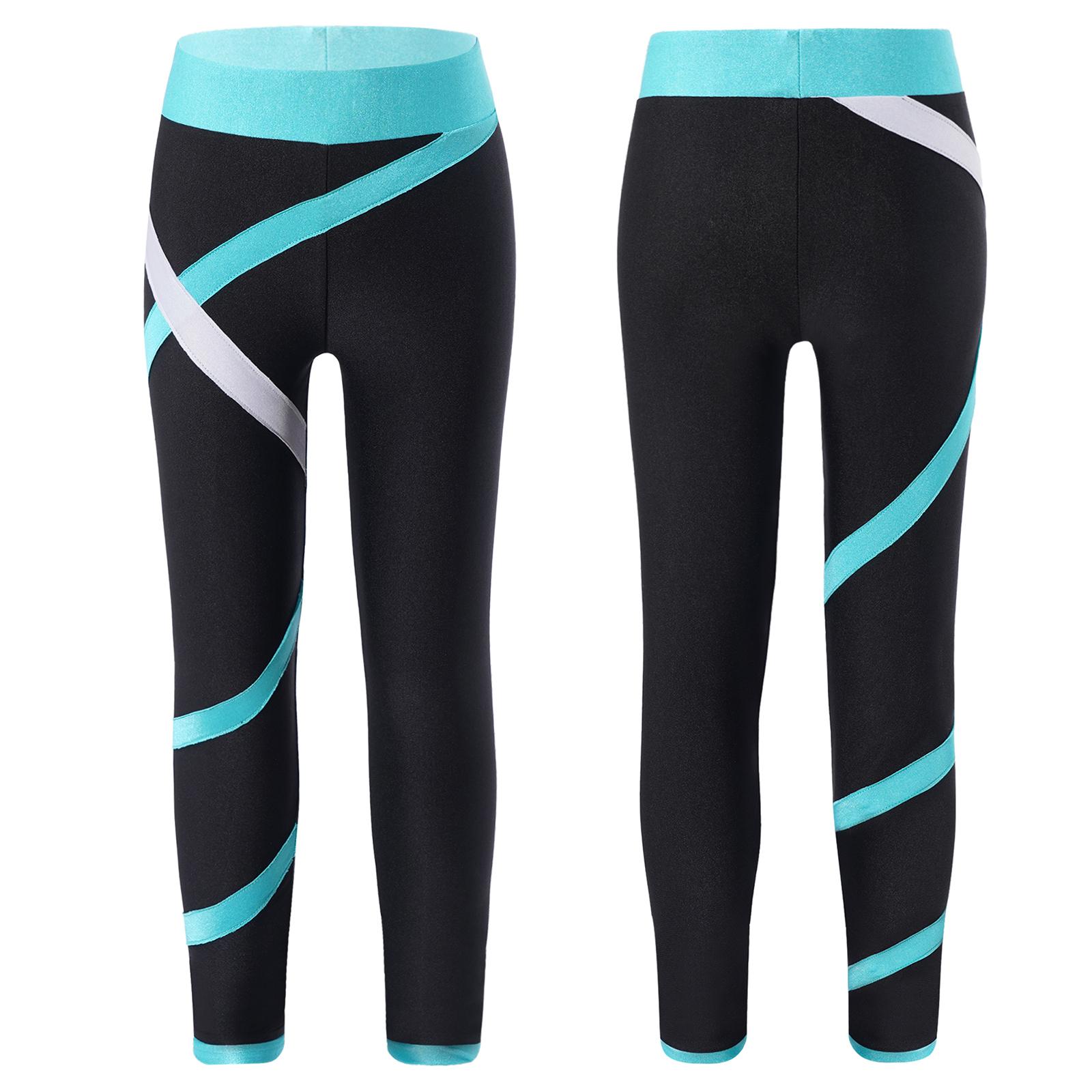 RUNQHUI Kinderen Meisjes Sportkleding Colorblock Leggings Stretch Broek voor Schaatsen Gymnastiek Yoga Workout Fitness 11-12 Years