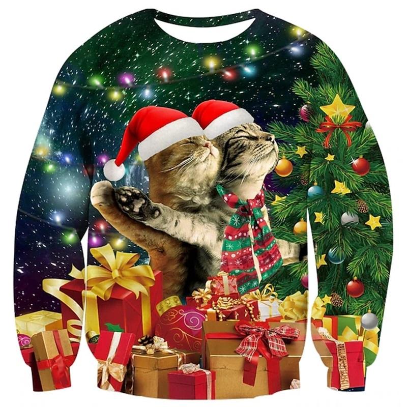 Plus Size FUGUIS 3D Print Grappige Kat Pizza Patroon Sweatshirt Voor Mannen Vrouwen Kerst Hoodie Kleding Mannen Plus Size Sweatshirts Truien Streetwear 4XL