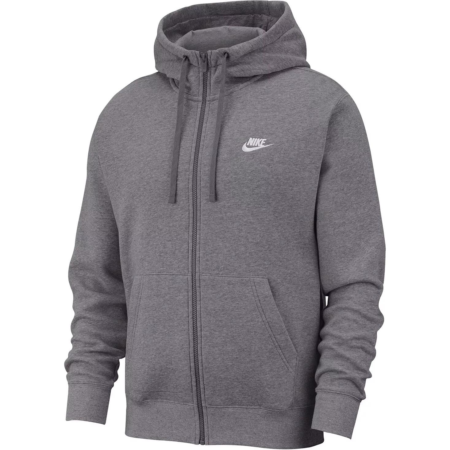 Nike Club Logo Zip-Up Comfortabele Hoodie met Lange Mouwen Heren hoodies Charcoalgrijs 804389-071 S