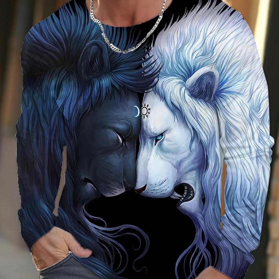 ETST 03 Vintage Heren T-shirt met lange mouwen, 3D-printoverhemden, Mode Dierenwolf Grafische korte mouwen, Oversized streetwear tops, T-shirts XL