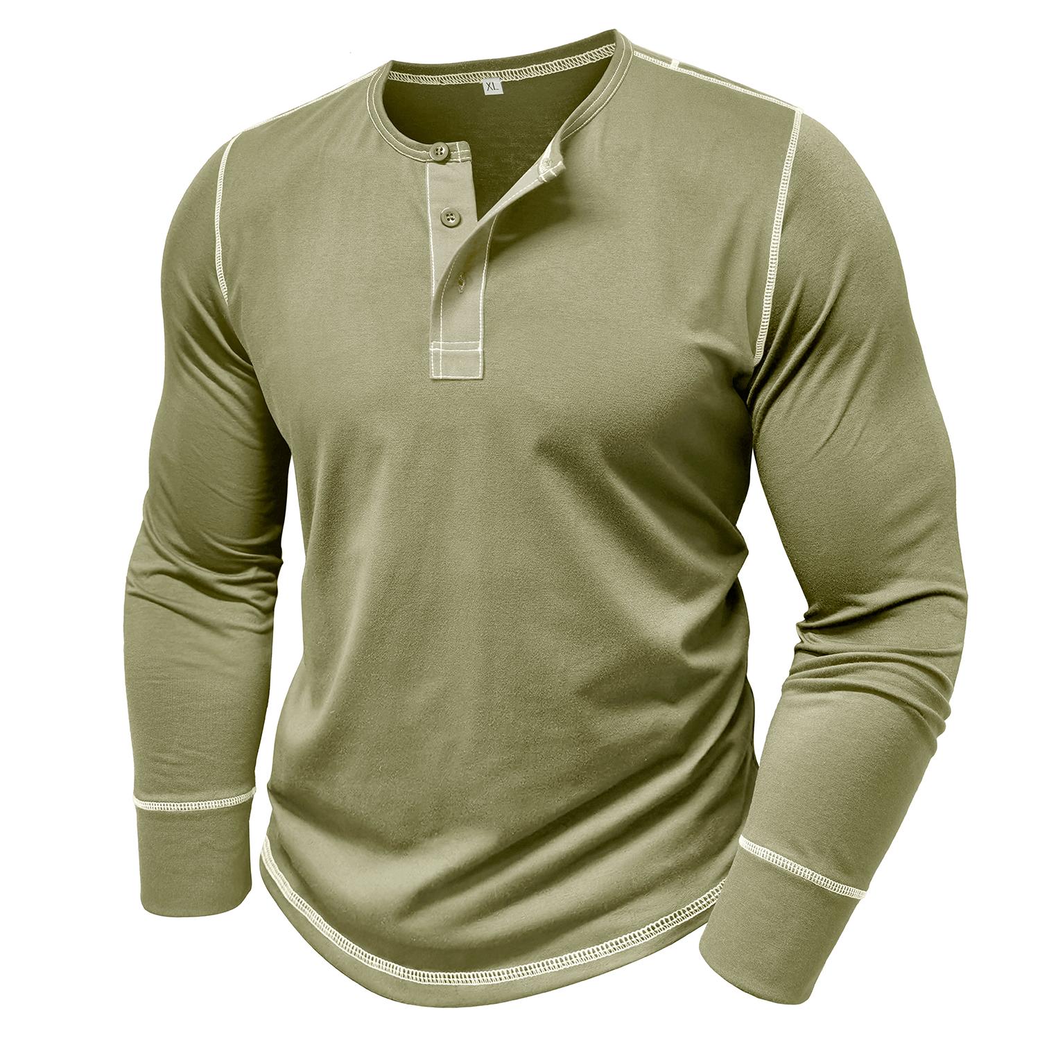 Bright Deer Heren Lange Mouwen Pullovers Henley Shirts Kleurblok T-shirts Herfst Winter Casual Kleding Warme Kleding Straat Vakantie Buiten Tops XL