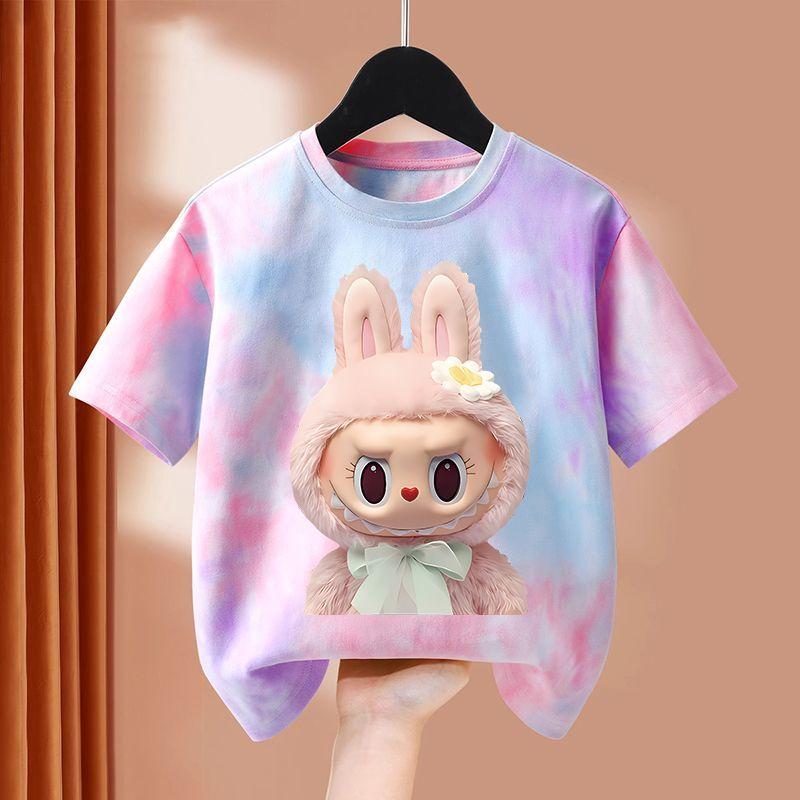 CarrieWardrobe Kleurrijk Kinder Cartoon Basis T-shirt, Zomerjurk voor Meisjes, 100% Puur Katoen Korte Mouw T-shirt 130