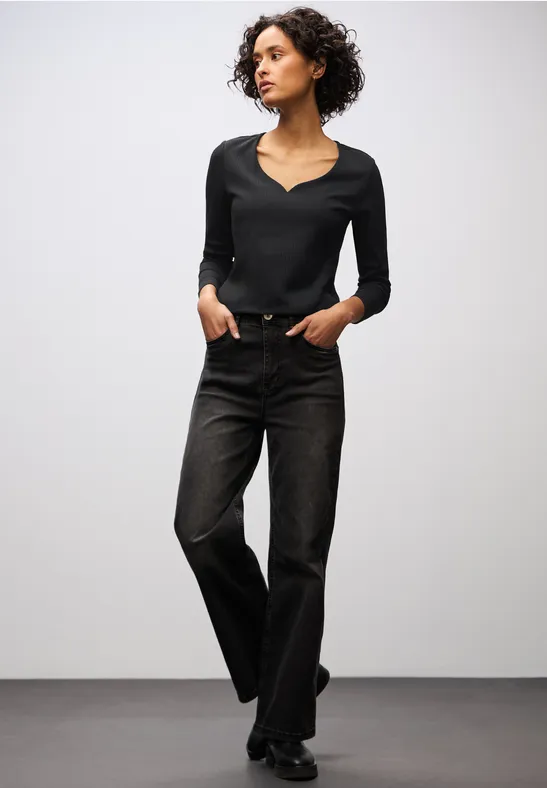 STREET ONE Shirt met lange mouwen met hartvormige halslijn