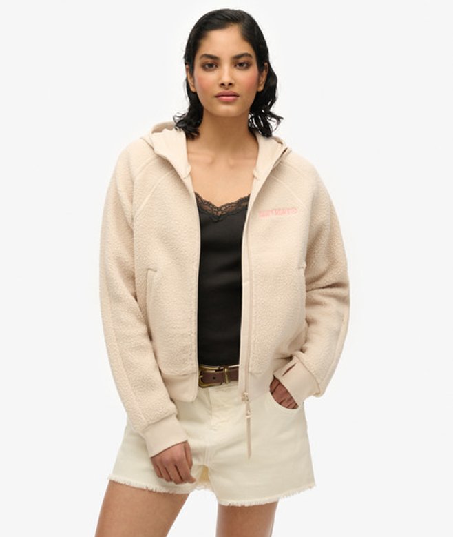 Superdry Active Tech Fleece Hoodie met Lange Rits Grey