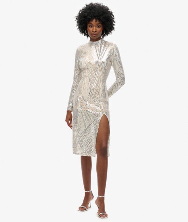 Superdry Midi-jurk met Open rug en Lange Mouwen Silver