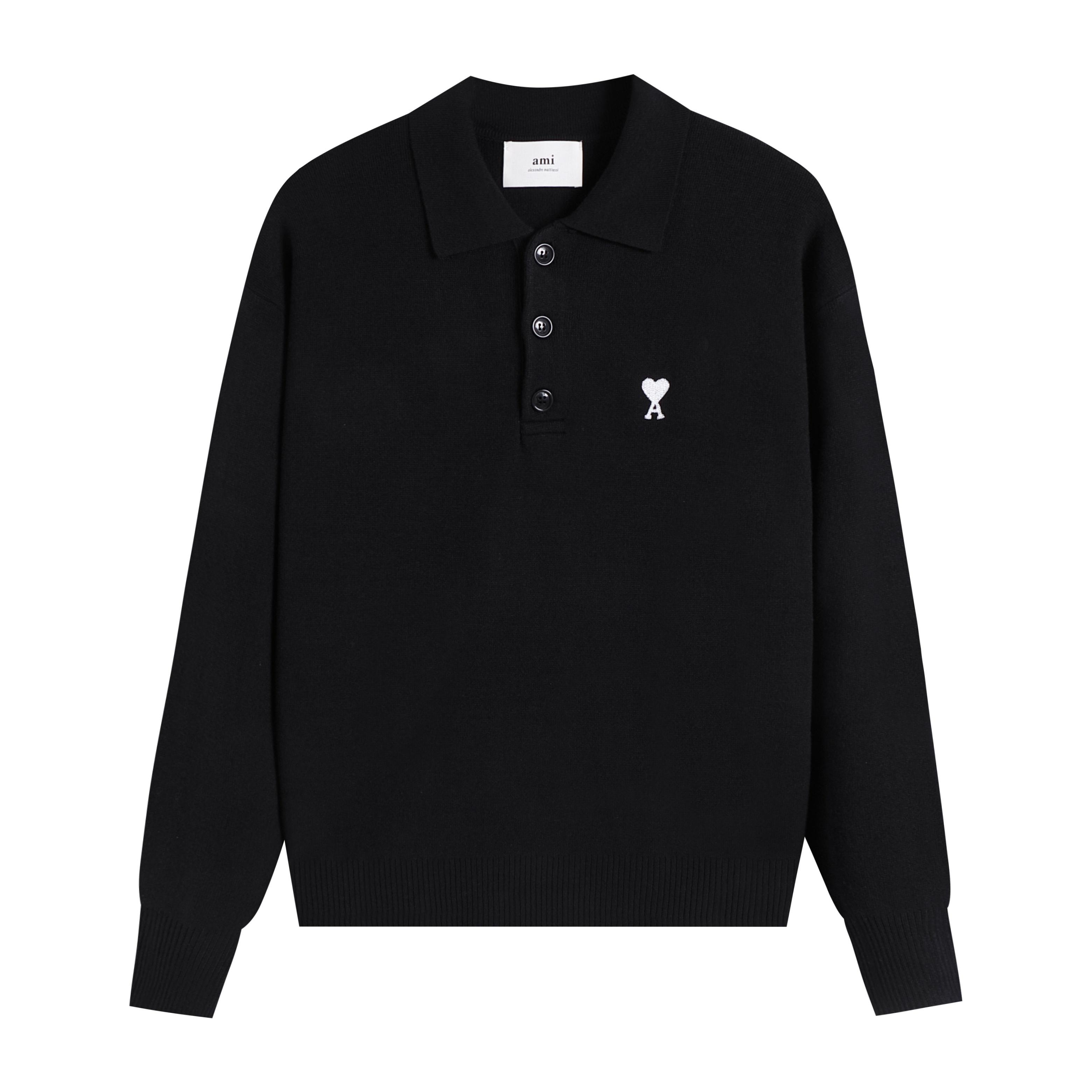 AMI Nieuwe Gebreide Trui met Polokraag Jacquard Koppel Wollen Trui Klassieke Kleine Witte Hart Borduurwerk L