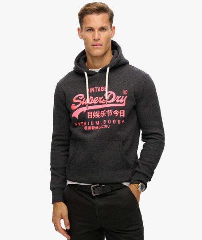 Superdry Neon Hoodie met Print Dark Grey