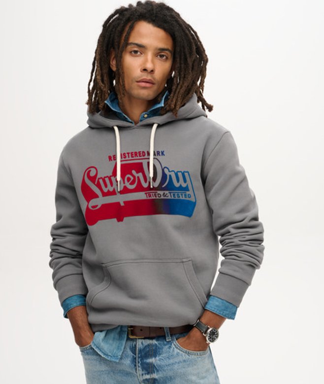 Superdry Flocked Fade Hoodie met Print Lichtgrijs