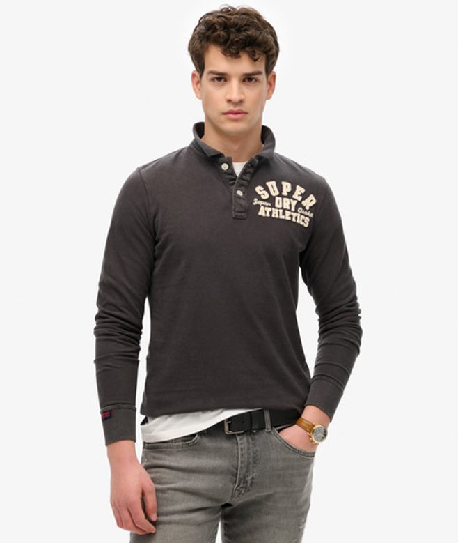 Superdry Vintage Athletic Polo met Lange Mouwen Zwart