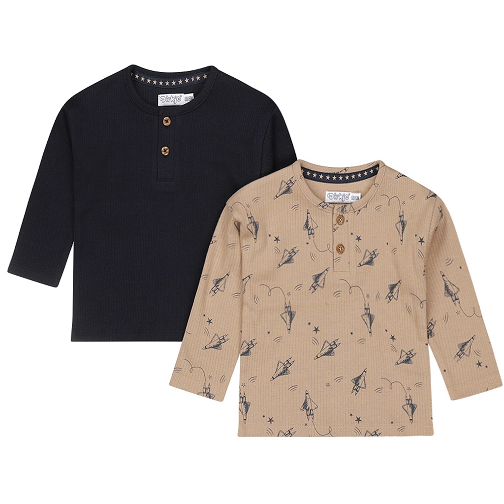Dirkje-collectie 2 Longsleeves (taupe-navy)