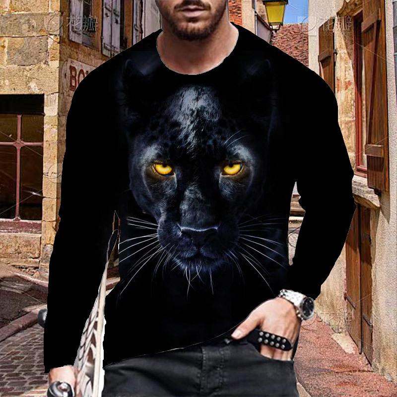 Womens blouse shirts Nieuwe 3D Grijze Luipaard Print Heren T-shirts Lange Mouw T-shirts Ronde Hals Casual Pullover Herenkleding Plus Size L