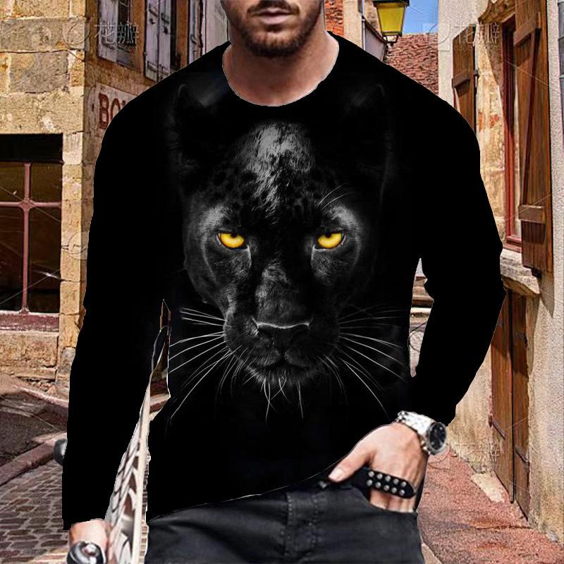 Womens blouse shirts Nieuwe 3D Grijze Luipaard Print Heren T-shirts Lange Mouw T-shirts Ronde Hals Casual Pullover Herenkleding Plus Size 8XL grijs