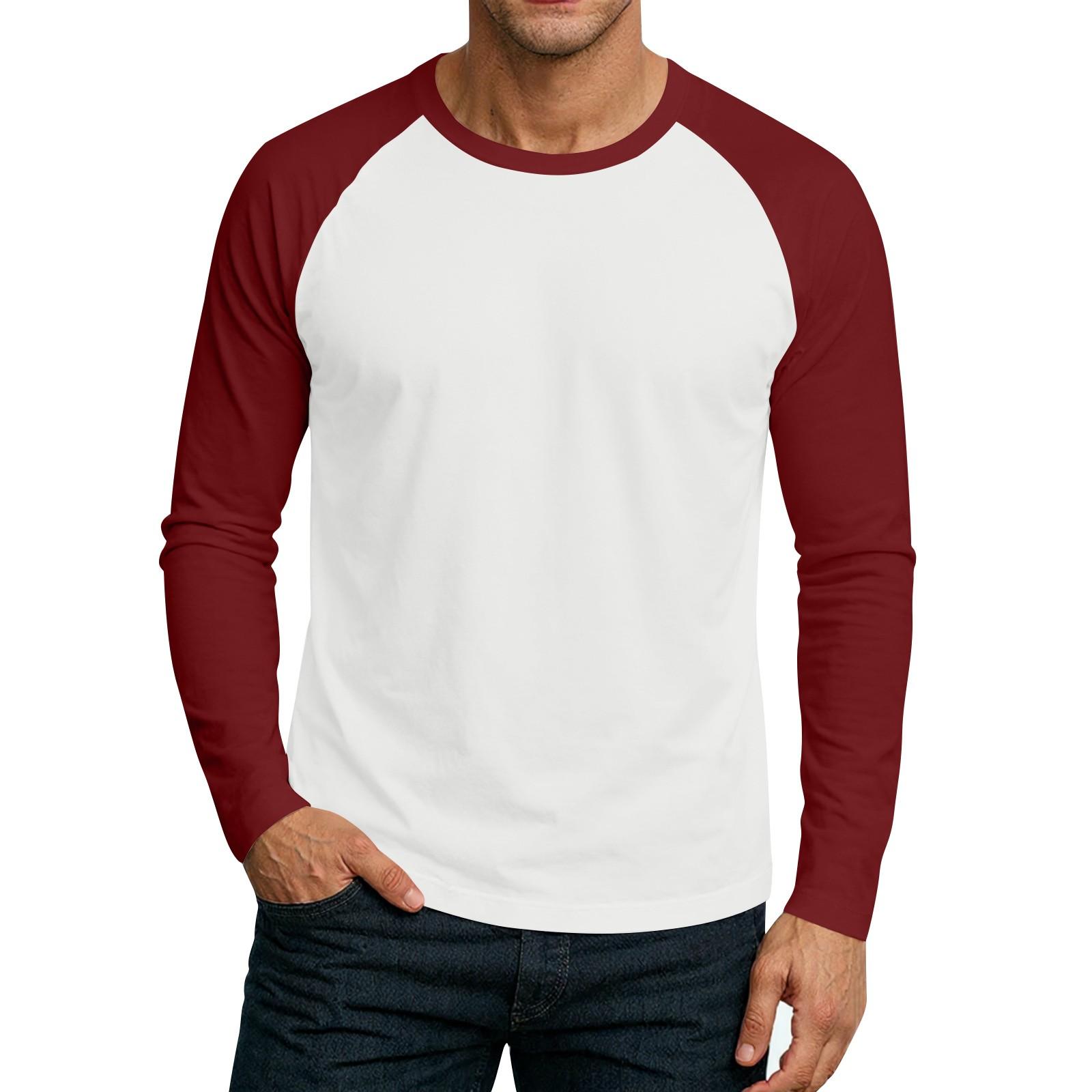 Jiangnan C Men's Round Neck Plunger Long Sleeve T-Shirt Top XXXL rood