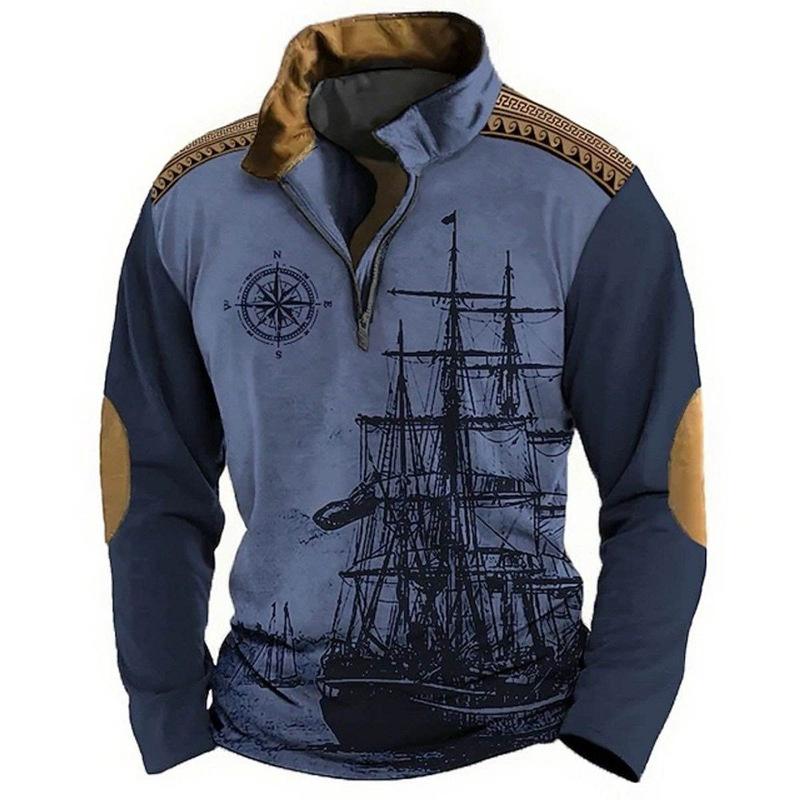 Haodingfushi Spring Autumn Men Clothes Long Sleeve 3D Digital Print 100% Polyester Elastic and Suitable for Sports and Casual Wear L