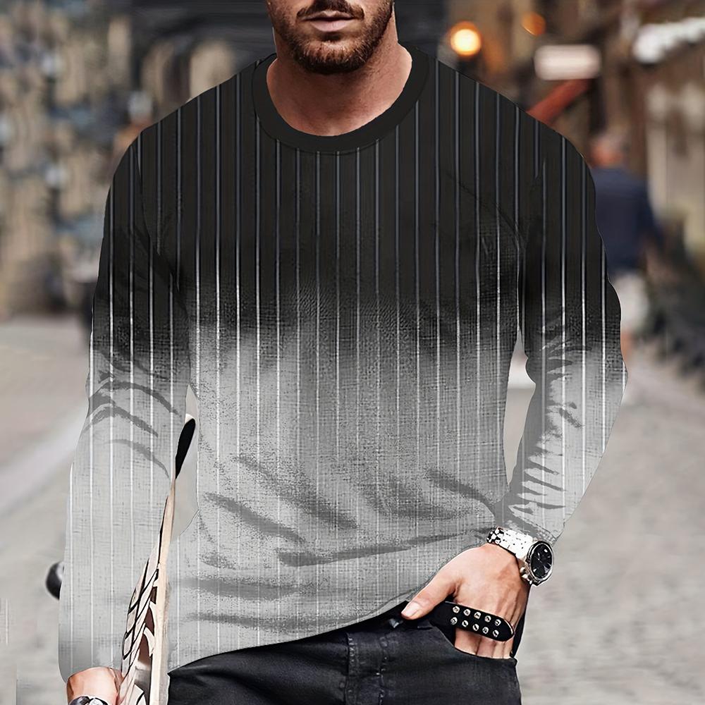 Wendy 3 Color Blocking Driedimensionale bedrukking Heren Herfst en Winter Losse ronde hals Lange mouwen Casual overhemd Oversized Retro Kleding L