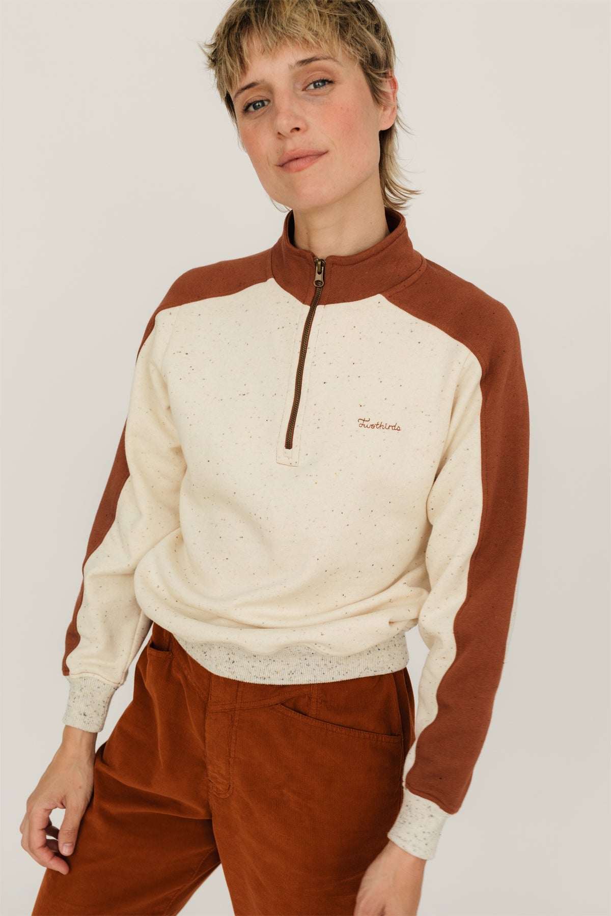 TWOTHIRDS Damen vegan Sweatshirt Behuard Block Farbe Braun & Ecru