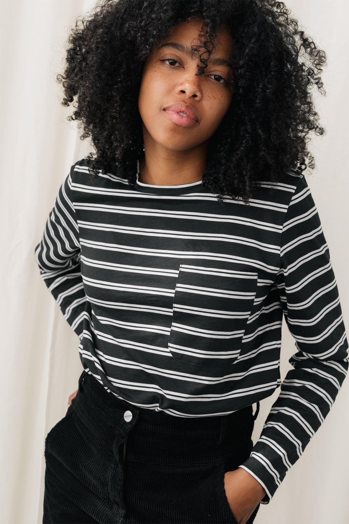 TWOTHIRDS Damen vegan Top Kilkeel Black & White Stripes