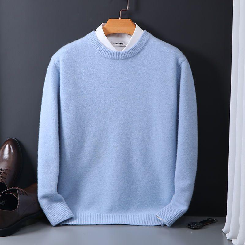 LAOHU Cashmere Sweater O Neck Pullovers Men's Loose Oversized Knitted Bottom Shirt Autumn Winter Korean Casual Men's XL blauw