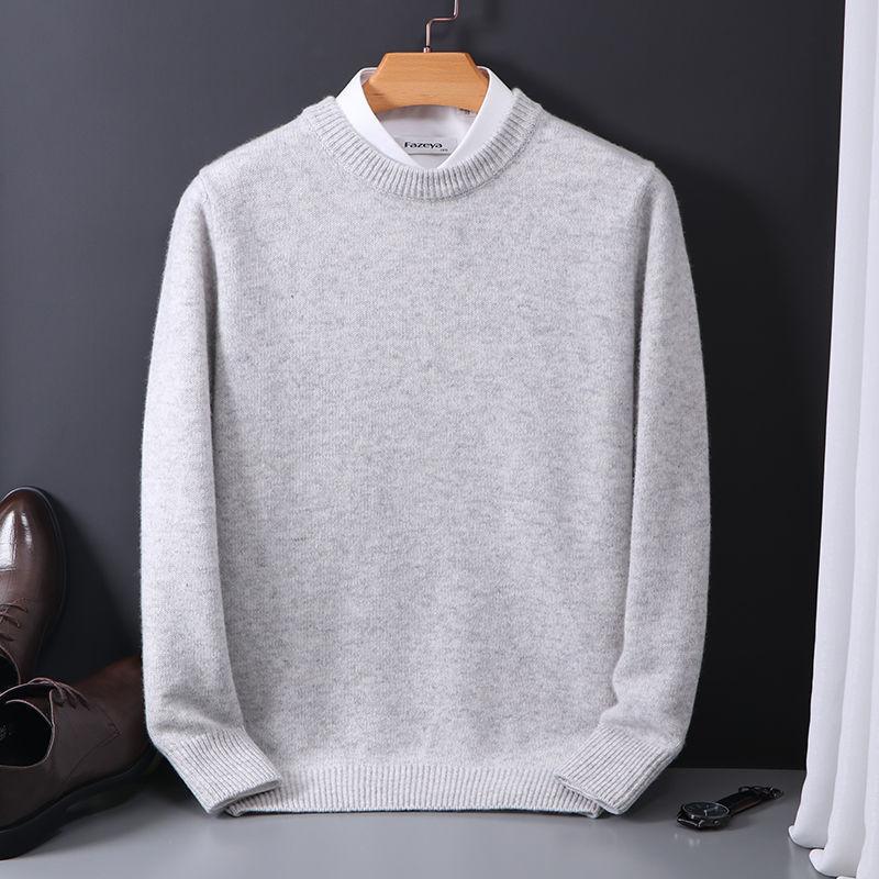 LAOHU Cashmere Sweater O Neck Pullovers Men's Loose Oversized Knitted Bottom Shirt Autumn Winter Korean Casual Men's XL grijs