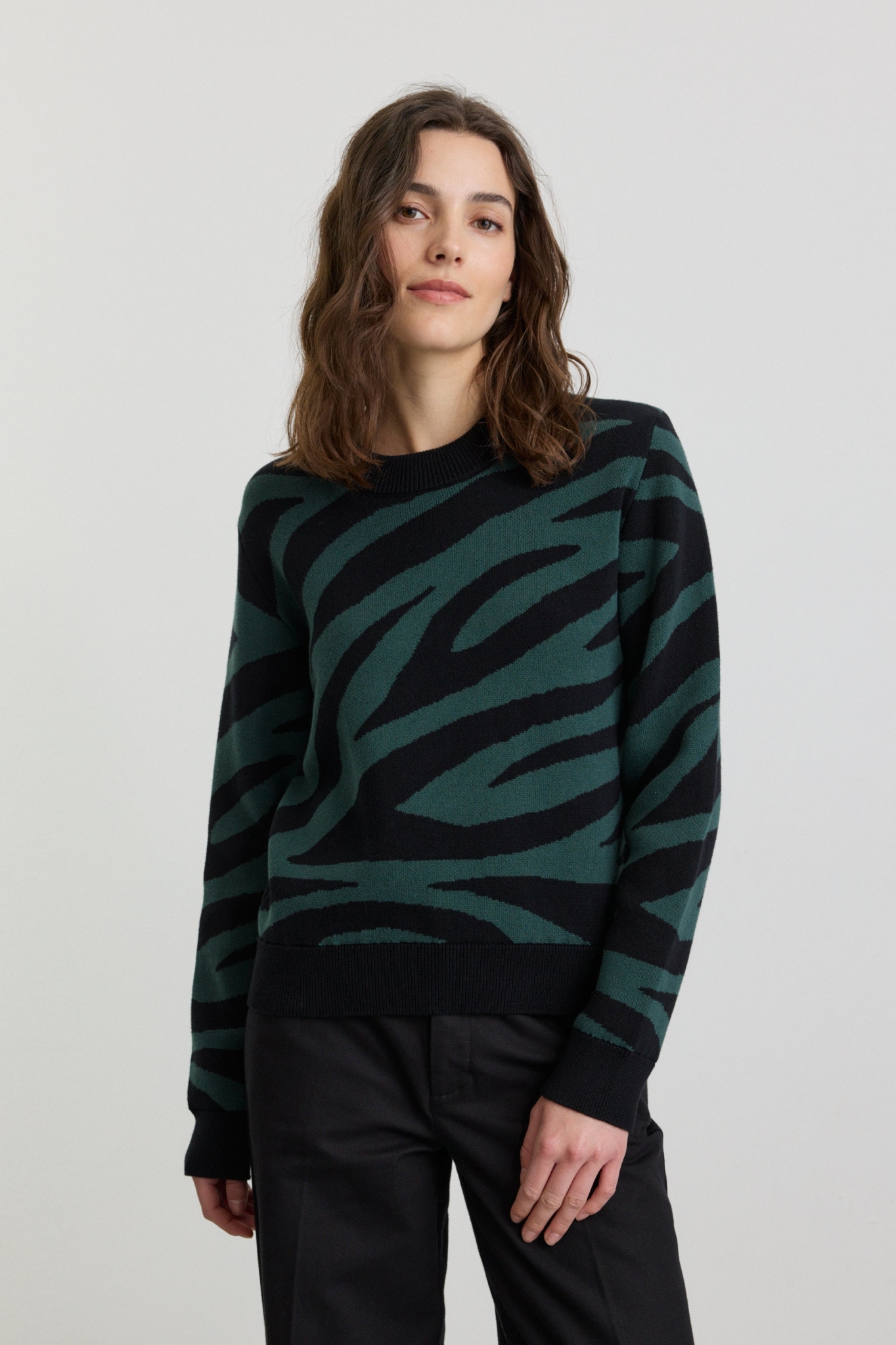 Recolution Damen vegan Pullover Pistia Zebra Gestrickt Tiefgrün