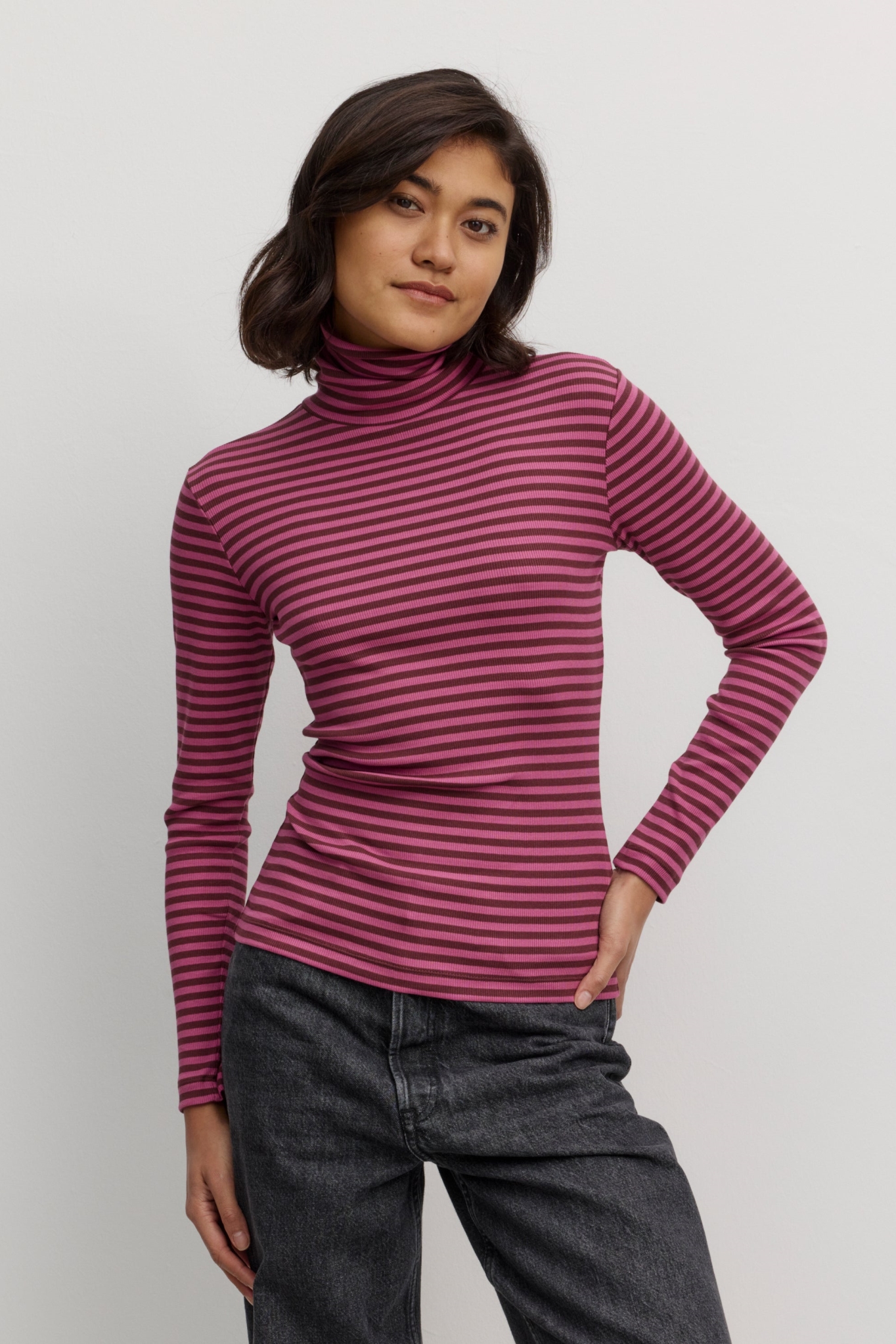 Recolution Damen vegan Longsleeve Liatris Stripes Dunkle Pflaume