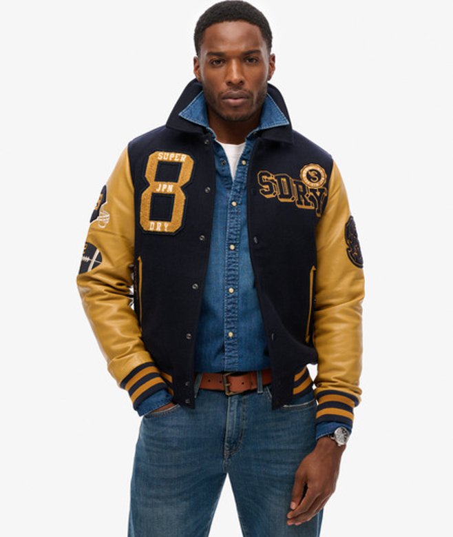 Superdry Bomberjack met Kraag en Patches Blauw
