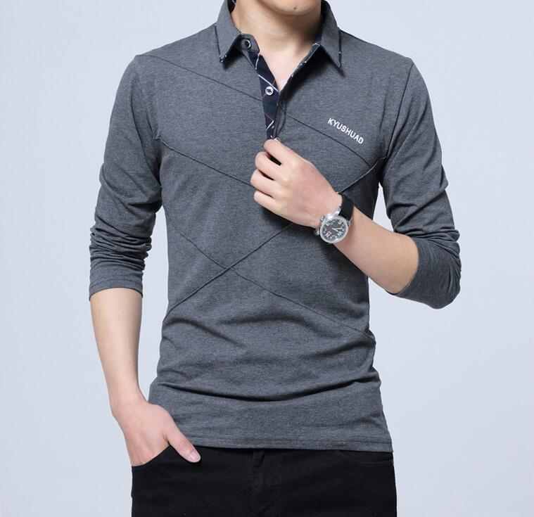 HerSight Lente Herfst Casual katoenen polo T-shirt Herenmode Slanke polo Hoogwaardig zakelijk poloshirt grijs zwart M donkergrijze kleur