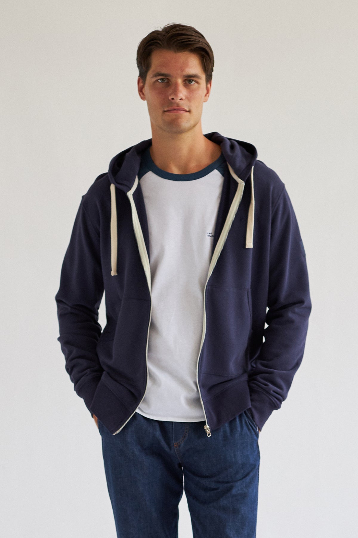 TWOTHIRDS Herren vegan Rei&Atilde;Ÿverschluss Hoodie Alnon Bariton Blau