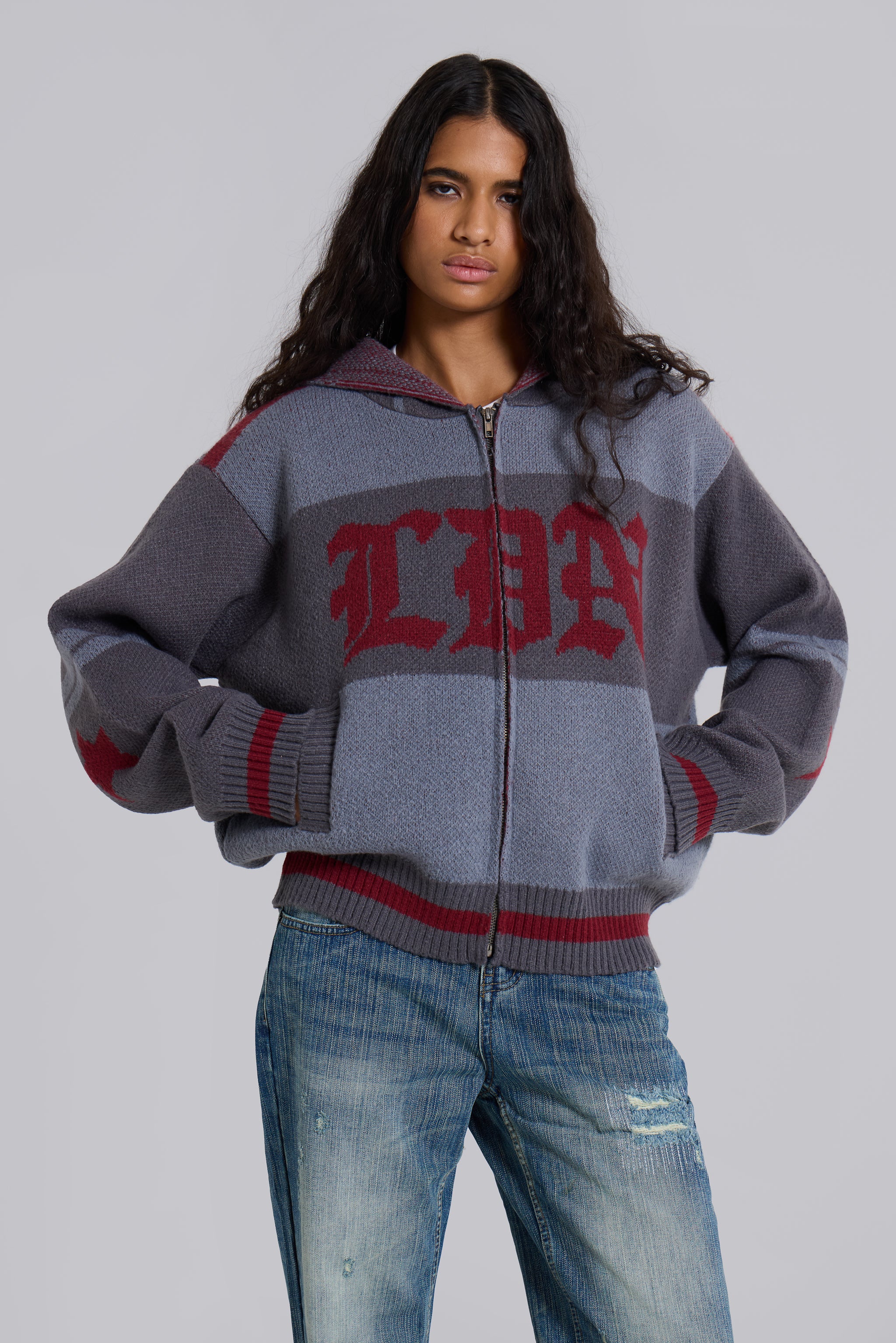 Jaded London LDN Knitted Zip-Up Hoodie