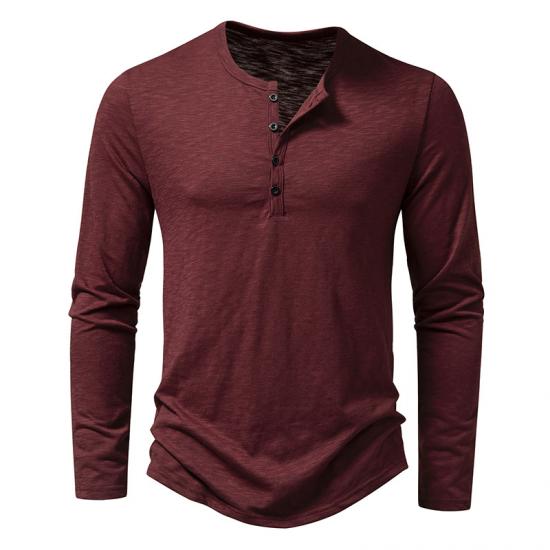 FX Men 2024 Heren Katoenen Knoop Henley Hals Shirt Lange Mouw Casual Knoop Effen Kleur Mode T-shirts XL