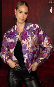 Jurkjes Party: Jacquard Flower Print Bomberjacket Paars
