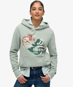 Superdry Tokyo Hoodie met Vintage Logo en Relaxte Pasvorm Green