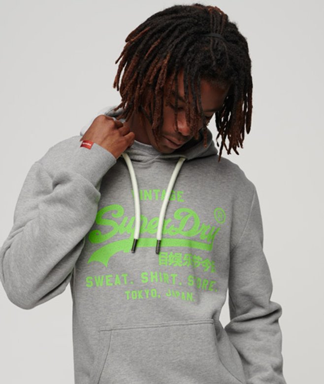 Superdry Neon Vintage Logo Hoodie Grijs