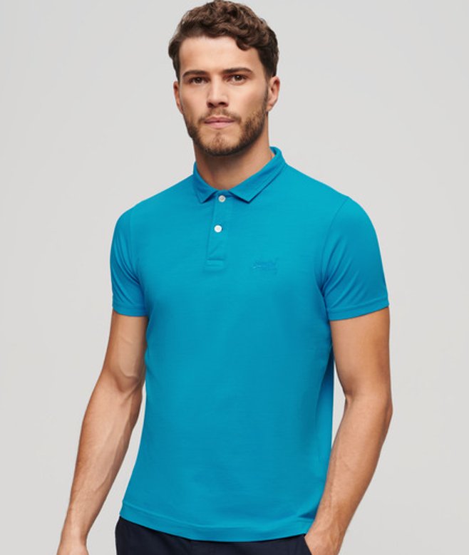 Superdry Essential Neon Poloshirt van Jersey met Logo Blauw