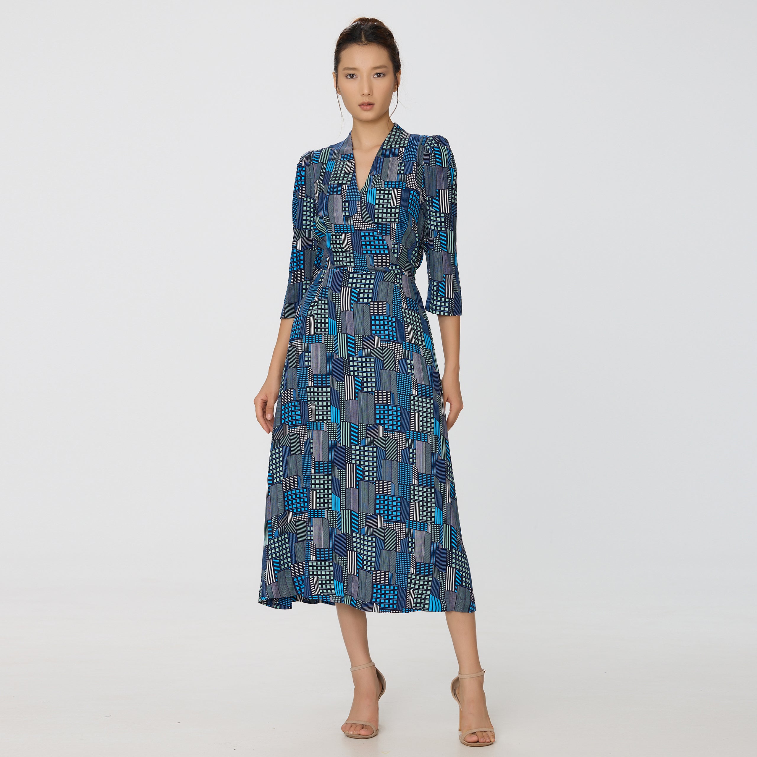 S&J Weekends Grafische print V-hals midi-wikkeljurk