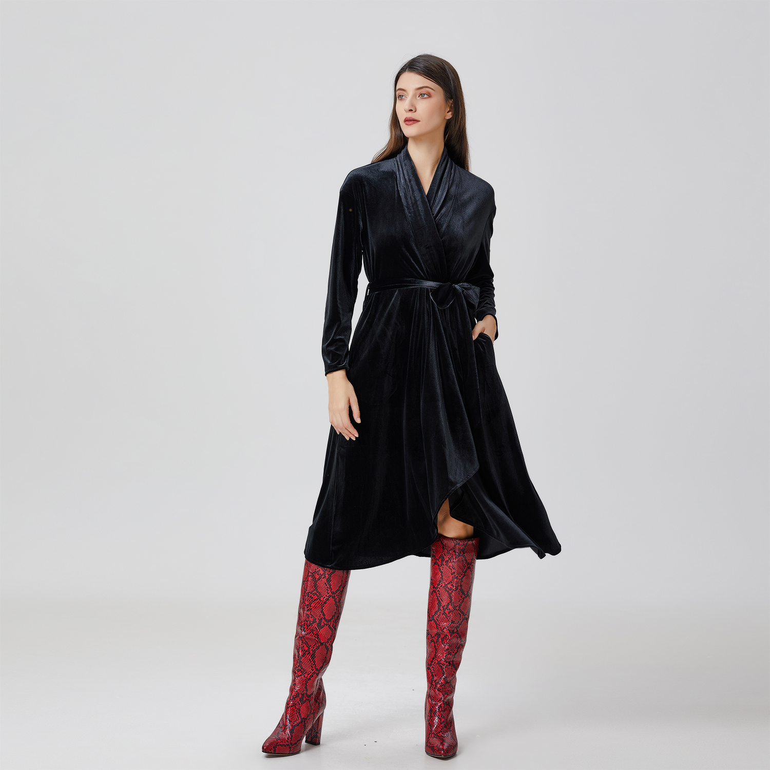 Smart & Joy Wikkeljurk van fluweel en zoom met ruches