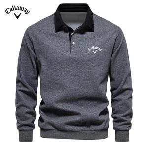 Callaway Heren Geborduurd Puur Katoenen Poloshirt met Lange Mouwen voor Herfst en Winter, Nieuwe Modieuze en Casual Multifunctionele Top XL